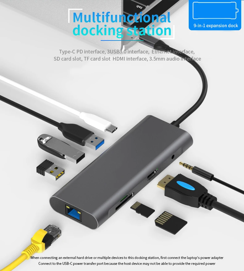 USB3.0 SD TF LAN VGA 3,5 мм аудио PD Высокоскоростная зарядка для MacBook huawei Xiaomi смартфон type C док-станция 4K HDMI концентратор
