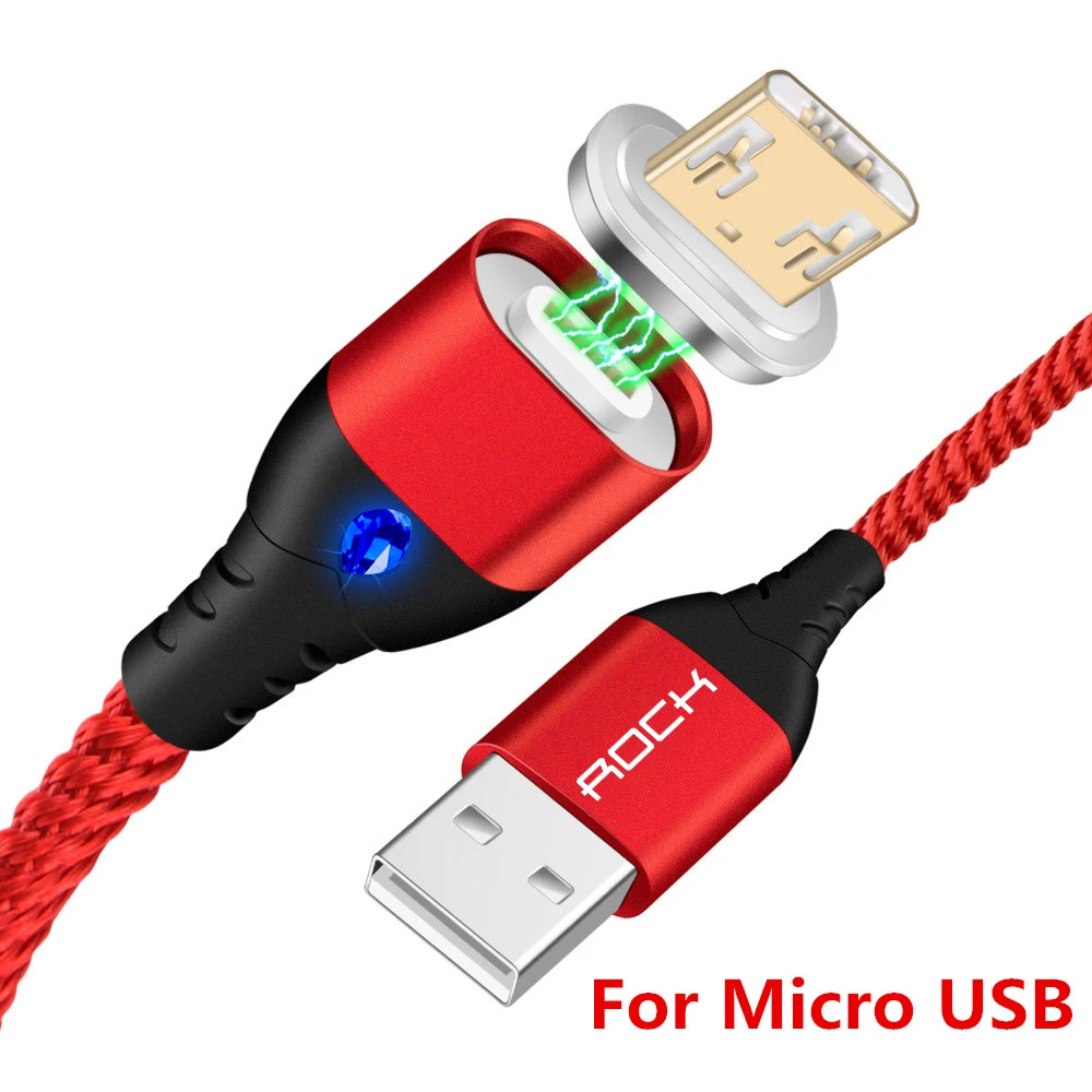 Red For Micro USB Магнитный кабель ROCK 5A, супер быстрый зарядный кабель для передачи данных, usb type C кабель со светодиодной подсветкой для iPhone Xiaomi Huawei Android Phone 1 м - Цвет: Red For Micro USB