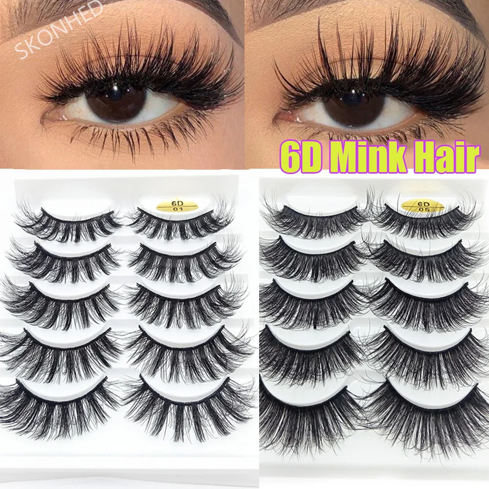 Eyelash-Extension Mink-Lashes Winged Faux-Cils Soft Natural-Long Dropship 5pairs 6D Cross-Volume