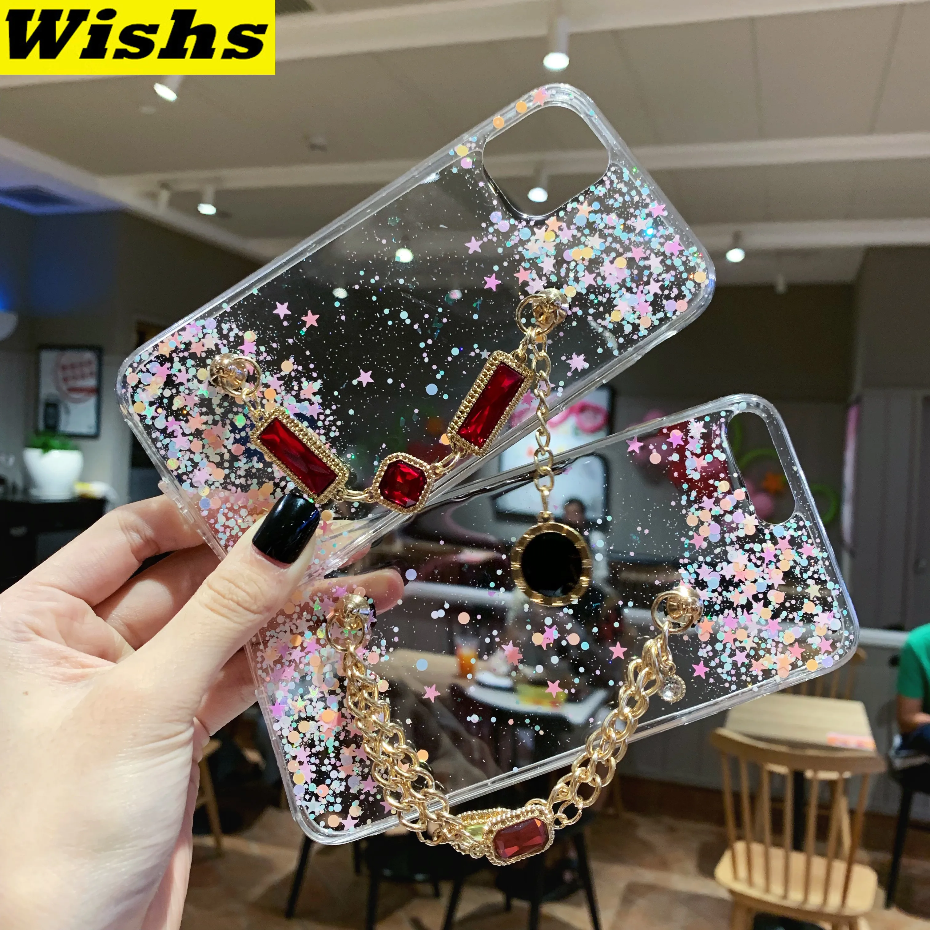 

Luxury Glitter Diamond gem bracelet Chain Strap Clear case For iPhone 11 Pro MAX XR XS MAX X 6 6S 7 8 Plus Fundas Cover coque