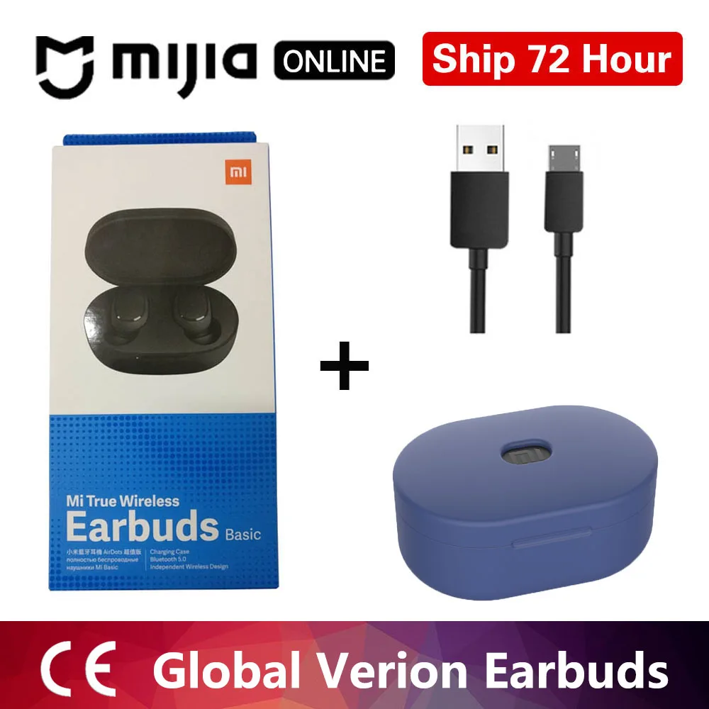 Xiaomi Redmi Airdots TWS Bluetooth наушники стерео бас BT 5,0 наушники с микрофоном свободные Наушники управление AI - Цвет: redmi blue case B