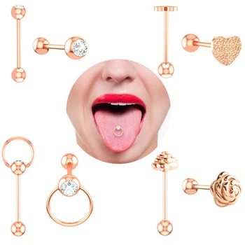

TTLIFE Love Flower Tongue Rings Nipple Piercing Crystal Cube Zirconia Hand Inlay Industrial Barbells Quality Body Jewelry 14G