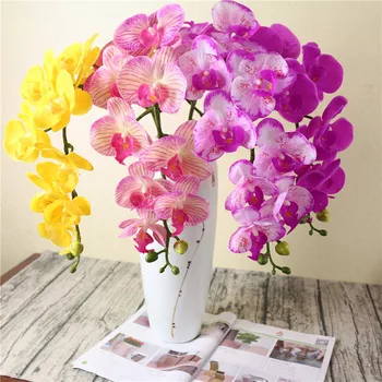 

Latex 9 Heads Artificial Orchid 5 Colors Large Size Orchid Fake Phalaenopsis Latex Silicon Pu Real Touch Wedding Decorations