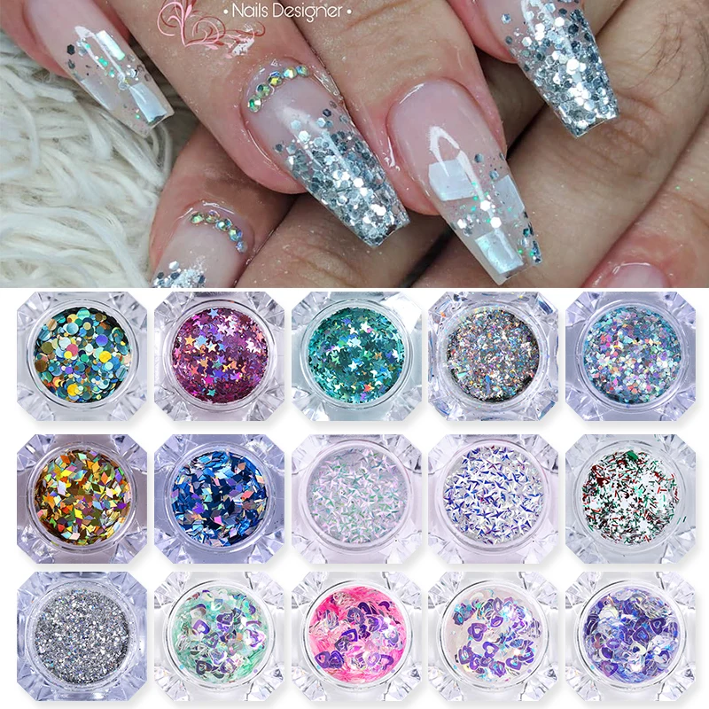 1 коробка красочные блестящие для дизайна ногтей блестки пудры украшения пигмент