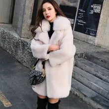 Осенне-зимнее женское пальто из искусственного меха модное повседневное теплое Свободное длинное зимнее пальто из искусственного меха ягненка женская меховая куртка плюшевое пальто