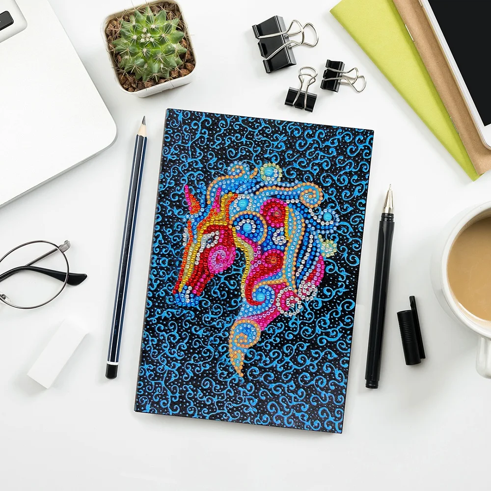 

HeeBenor Store A5 64 Pages Horse Diamond Painting Notebook 5D DIY Special Shape Diamond Embroidery Notebook Diary Book NB47