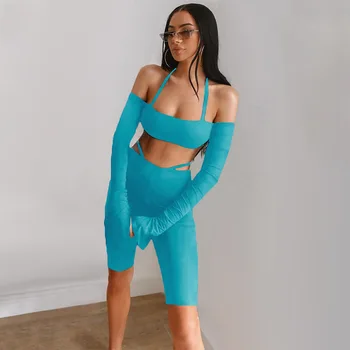 

ZKYZWX Sexy Black 2 Piece Set Women Clothes Off Shoulder Long Sleeve Crop Top Biker Shorts Matching Sets Two Peice Club Outfits