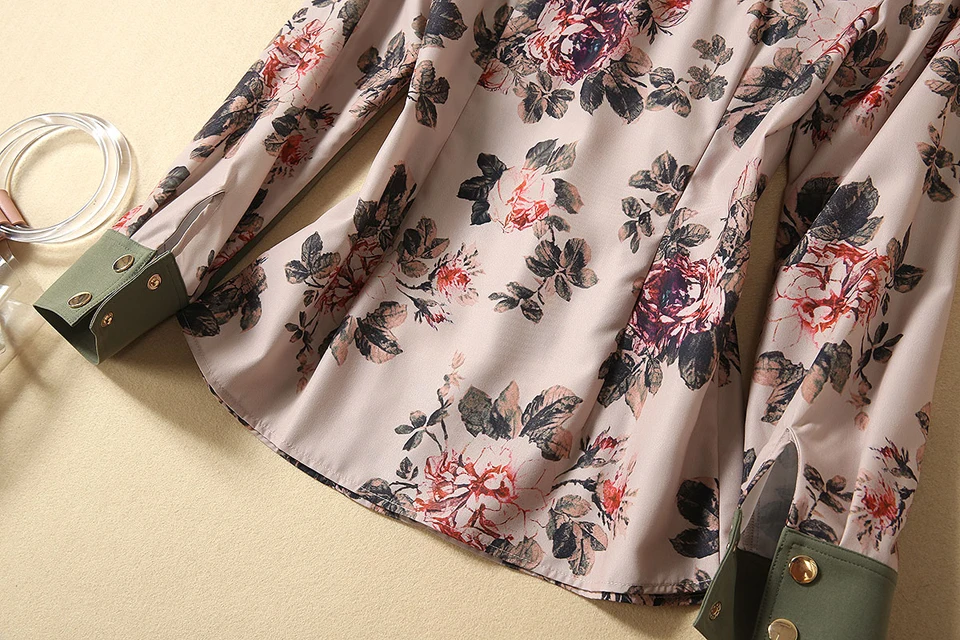 Spring And Autumn High Quality Ladies Fashion Green Set Floral Print Top Pencil Half Skirt Casual Commuter Party Two Piece Set