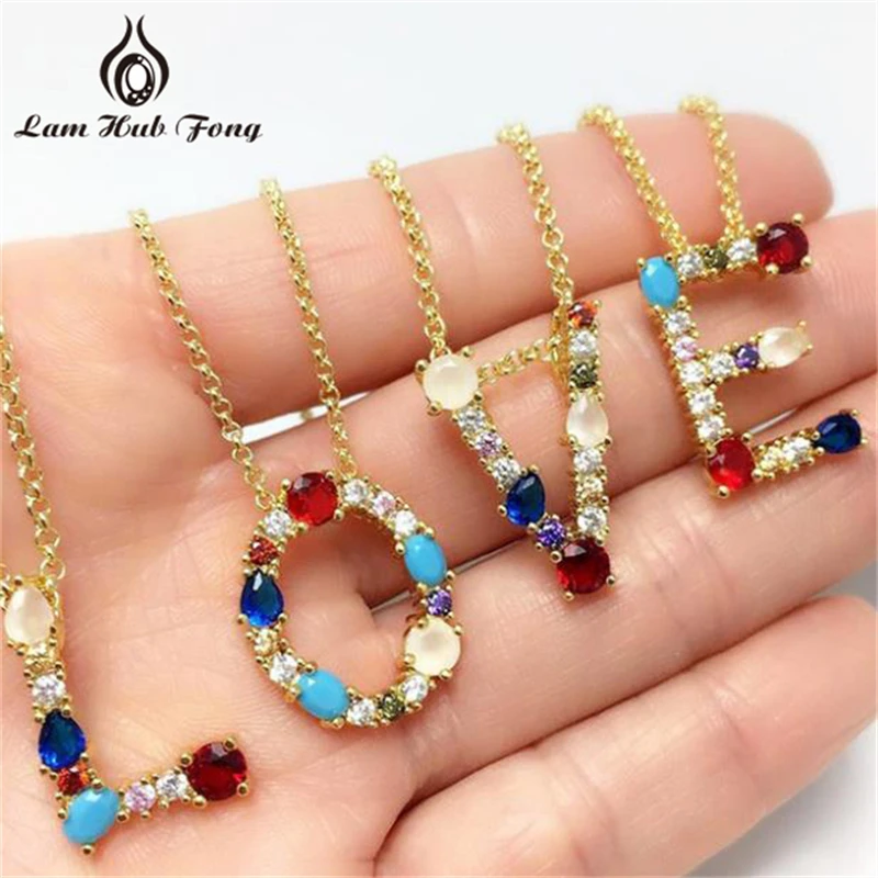 A-Z English Alphabet Necklaces Pendants Colored Cubic Zirconia Necklace Surname Letter Fashion Jewelry Gifts | Украшения и