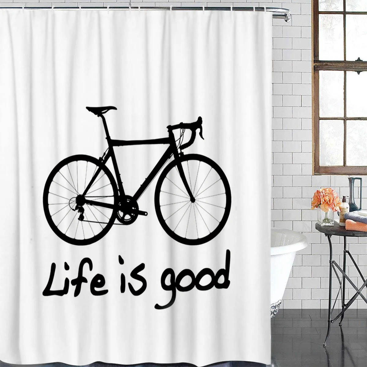 Cortina de ducha para bicicleta Simple blanca y negra para el ba o tela decorativa cortina