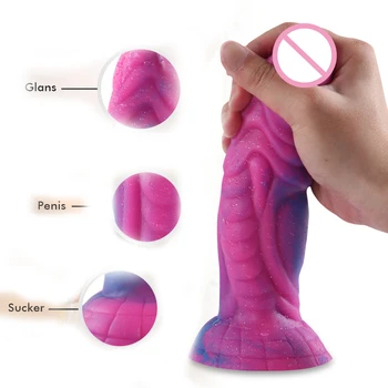 Dragon Monster Dildo Liquid Silicone Texture Sucker Rose Red with Blue Big Dick Animal Anal Penis Dildo Sex Toys For Couples 5