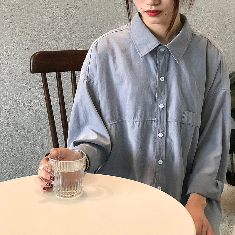BGTEEVER Minimalist Loose White Shirts for Women Turn-down Collar Solid Female Shirts Tops 2020 Spring Summer Blouses