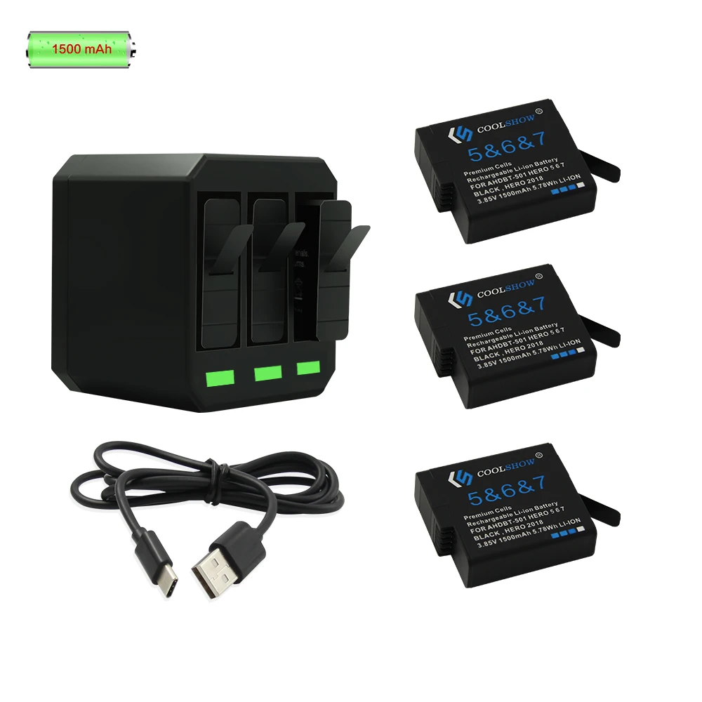 Зарядное устройство с двумя портами USB 1500 мАч/AHDBT501 4 2 В для GoPro Hero 6 5 Стандартный