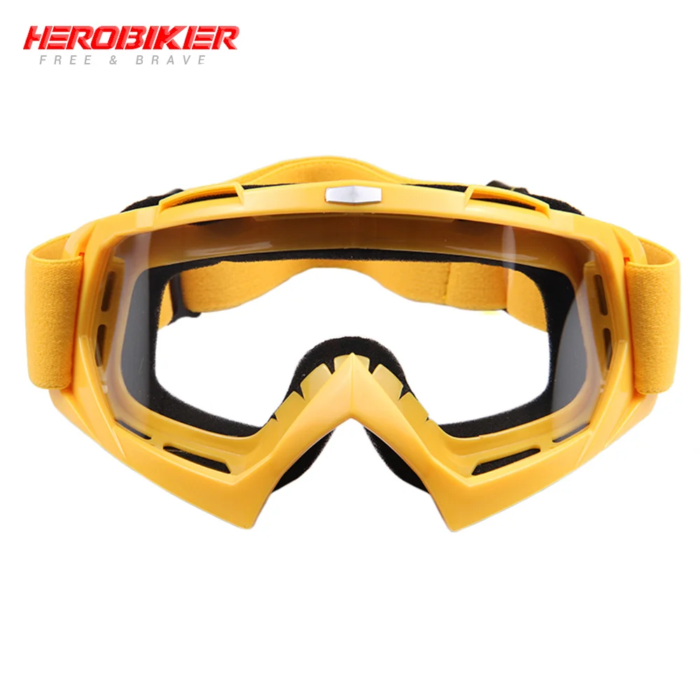 T815-7-Yellow HEROBIKE Motorcycle Off-Road Racing Goggles Winter Skate Sled ATV Eyewear Motocross DH MTB Glasses Single Lens Clears - Цвет: T815-7-Yellow