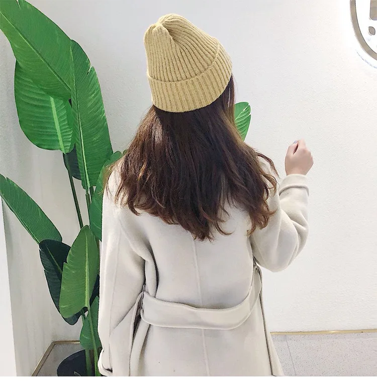 ZHIMO, новая однотонная шерстяная вязаная шапка, теплые мягкие трендовые зимние шапки, простые женские шерстяные Повседневные шапки, ветронепроницаемая шапка