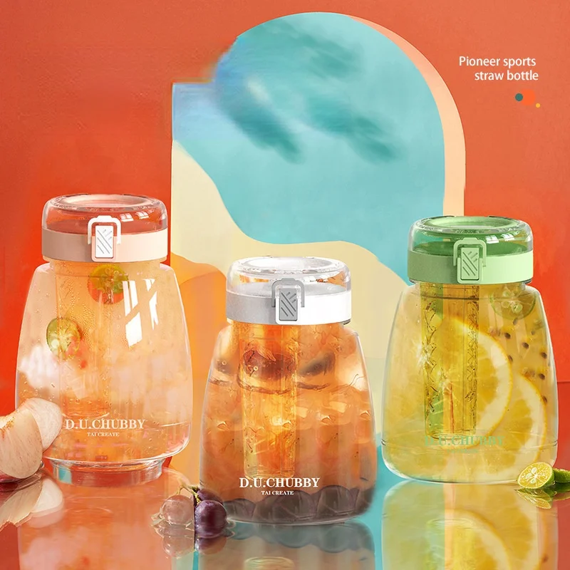 

1300ml Big Belly Water Cup Large Capacity Cute Simple Plastic Straw Cup Trend Drop Resistant Water Bottle Free DIY Decorations