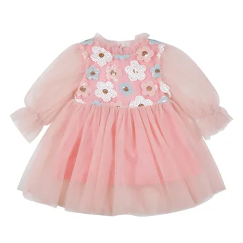 

Girls Dress Autumn Lantern Sleeve Lace Flowers Appliques Dresses for Baby Girls Clothes Birthday Party Dress 1-6Y