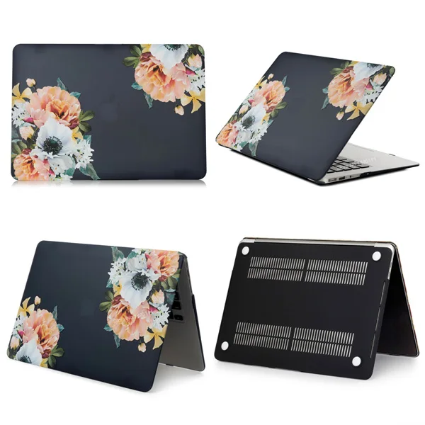 Black flower Симпатичный чехол для ноутбука APPle MacBook Air Pro retina 11 12 13 13,3 15 дюймов с сенсорной панелью+ крышка клавиатуры - Цвет: Black flower