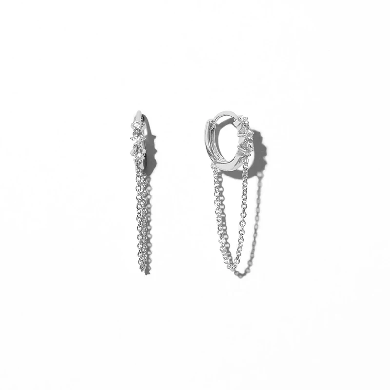 Fine Earring 925 Sterling Silver Bling Zircon Hoop Earrings for Women Earring Chain Pendientes Plata 925 Fashion Jewerly Gift