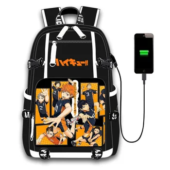 

Anime Haikyuu Karasuno Backpack boy Game USB Port Backpack School Bags Students Outdoor Shoulder Bag Rucksack Cosplay