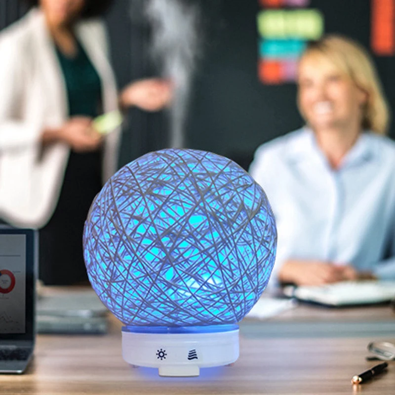 Creative Handmade Rattan Ball Ultrasonic Aromatherapy Machine Air Humidifier with LED Night Light Timing Spray Function EU Plug