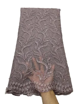 

NI.AI African High Quality Brown Sequence French Nigerian Sequins Net Tulle Mesh Swiss Lace Fabric For Dress 5yards/lot NI4275