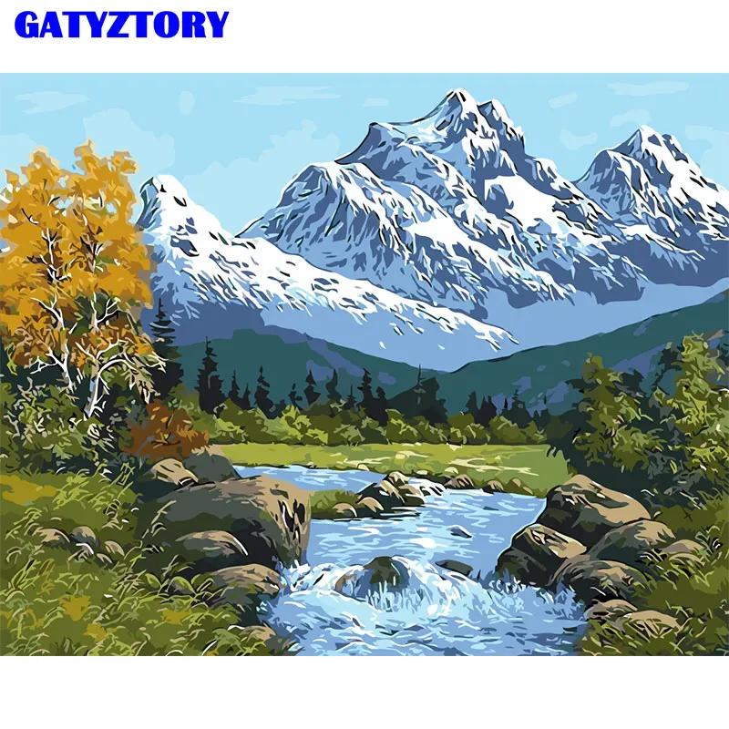 GATYZTORY 60x75 см рамка DIY картина по номерам набор пейзаж, заснеженный горы стены художественное полотно Painitng ручная роспись для искусства
