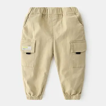 

Spring Elastic Casual Boys Pants Pockets Khaki Cotton Sports School Trouses Kids Clothes for 2 3 4 5 6 7 8 Years Old OBP205025
