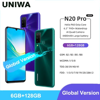 Перейти на Алиэкспресс и купить Глобальная версия Doogee N20 Pro смартфон 6 ГБ ОЗУ 128 Гб ПЗУ 4400 мАч аккумулятор 6,3 дюймFHD + Дисплей Android 10 Quad задние камеры