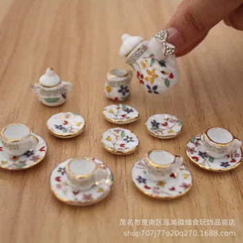 

2020 New Dollhouse Accessories Miniature Model Soldier Props Mini Simulation Ceramic Tea Set