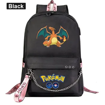 

Anime Pokemon Backpack For Teenager Kids Schoolbag Women Men With USB Charging Chain Bundle Backpack Daily Travel Bags Book Bags