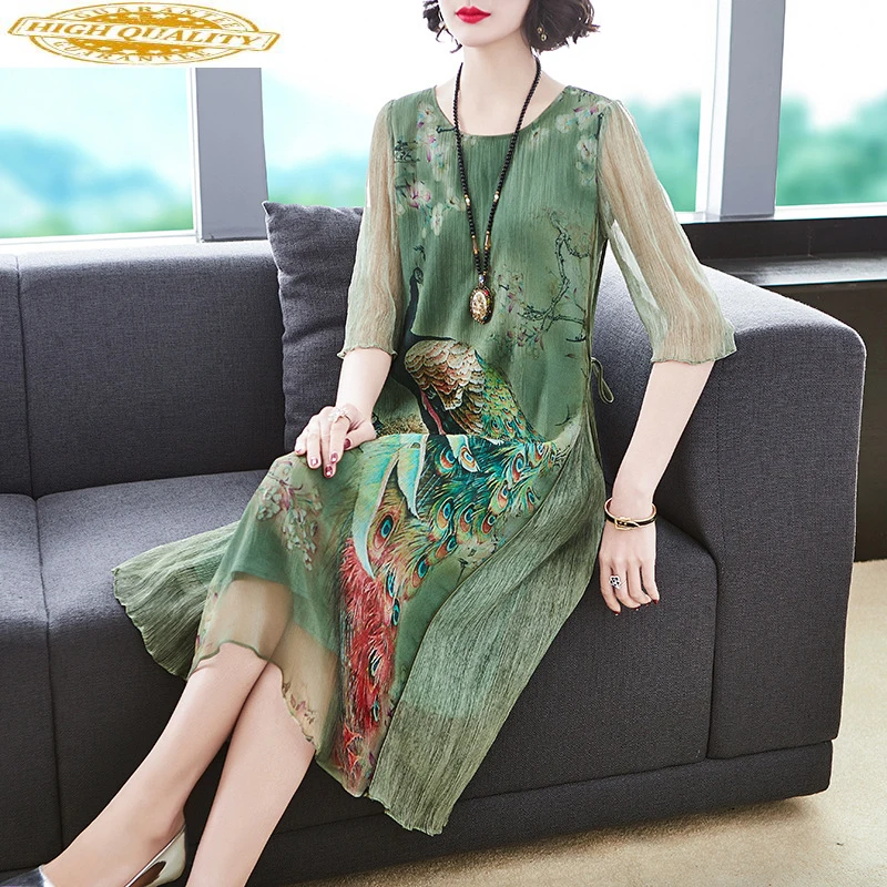 Zomer Zijden Jurk Vrouwen 2020 Print Midi Bloemen Jurk Elegante Grote Size Dames Jurken Casual Vintage Kleding Vestido Mujer KJ1781 Zomer Zijden Jurk Vrouwen 2020 Print Midi Bloemen Jurk Elegante Grote Size Dames Jurken Casual Vintage Kleding Vestido Mujer KJ1781
