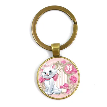 

Anime Cartoon Cat Glass Cabochon Keychain The Aristocats Cute Women Jewelry Marie Cat Fashion Keyring Holder For Women Kids Gift