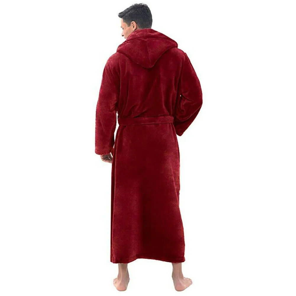 Men Soft Fleece Solid Color Pockets Long Bath Robe Home Gown Sleepwear robes for men white pajama pants