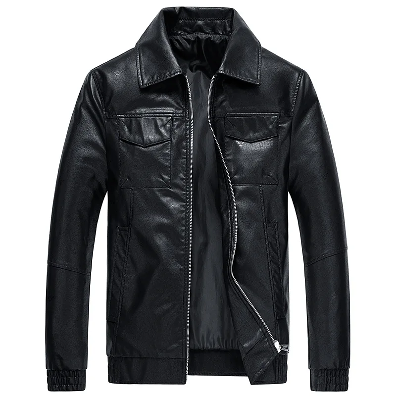 

Leather Coat MEN'S Outerwear Trend Slim Fit Korean-style Jacket Sportsman Thin Autumn New Style Men Locomotive Leather