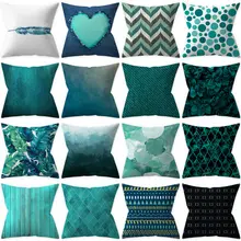 New Blue Teal Print Green Leaves Polyester Pillow Case Waist Soft Pillowcase Throw for living Sleep 45*45cm