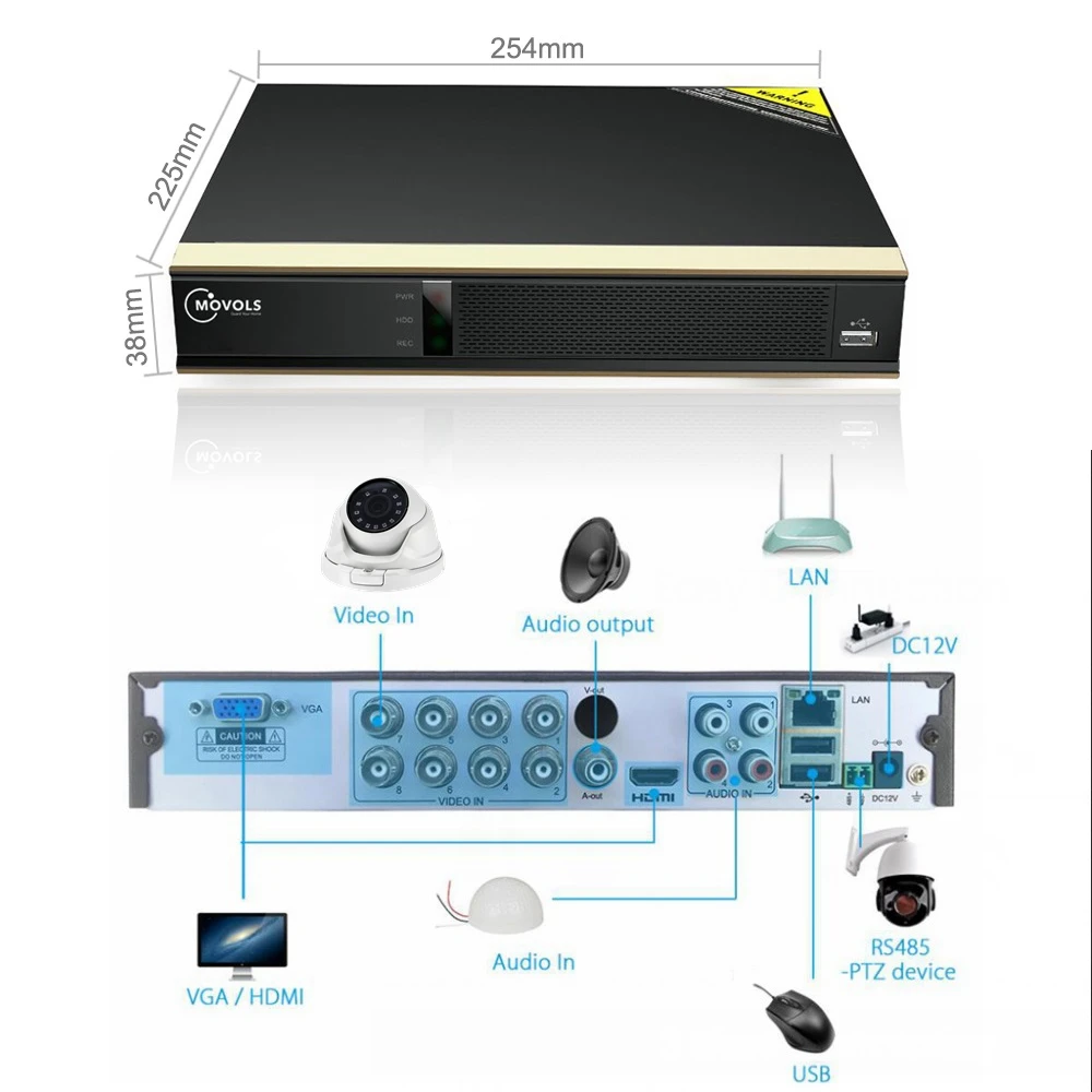  MOVOLS 2MP CCTV Kit 8CH DVR 8PCS Night Vision Dome Security Camera System Home Outdoor Waterproof P - 4.00009E+12