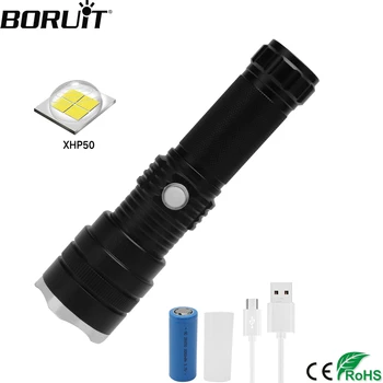 

BORUiT C9 LED Flashlight High Power XHP50 2000LM Torch 3-Mode Zoom Lantern Rcharggeable 26650 Waterrprrof Bicycle Light Camping