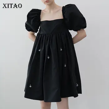 

XITAO Embroidery Ball Gown Dress Women 2020 Summer Casual Fashion New Style Temperament Goddess Fan Puff Sleeve Dress DZL1419