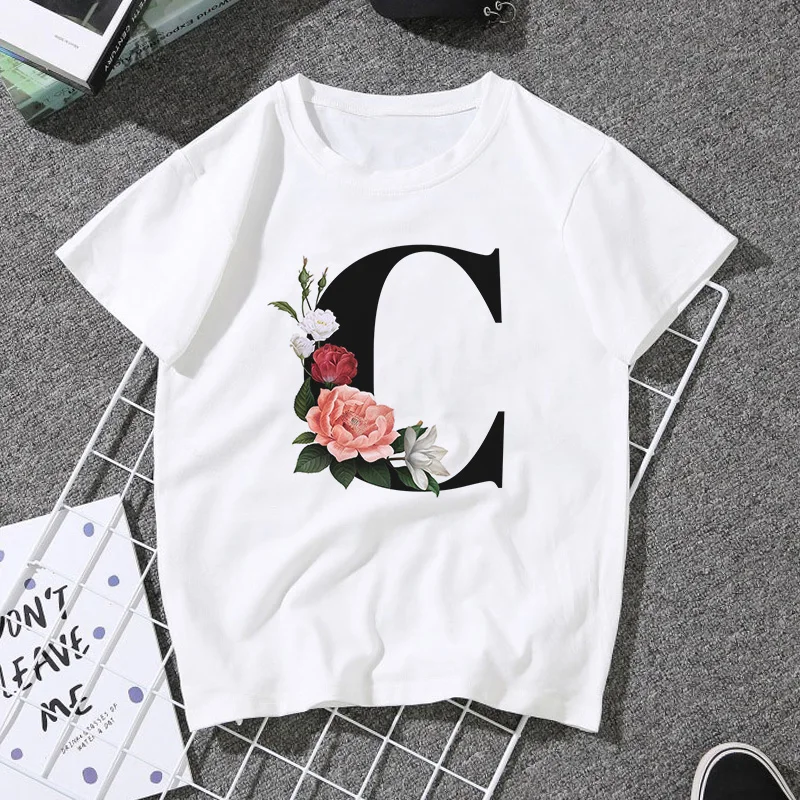 A B C D E English Alphabet Print T Shirt Women 2020 New Summer Couples Lovers Female T-Shirt Harajuku Casual White Tops Tshirt