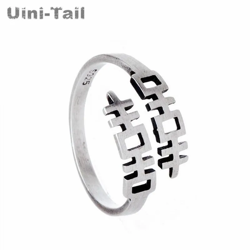 Uini-Tail Горячая новинка 925 Стерлинговое Серебро Китайский национальный стиль тематика "Счастье для двоих" кольцо простой свежий творческий матовый открытый слово кольцо