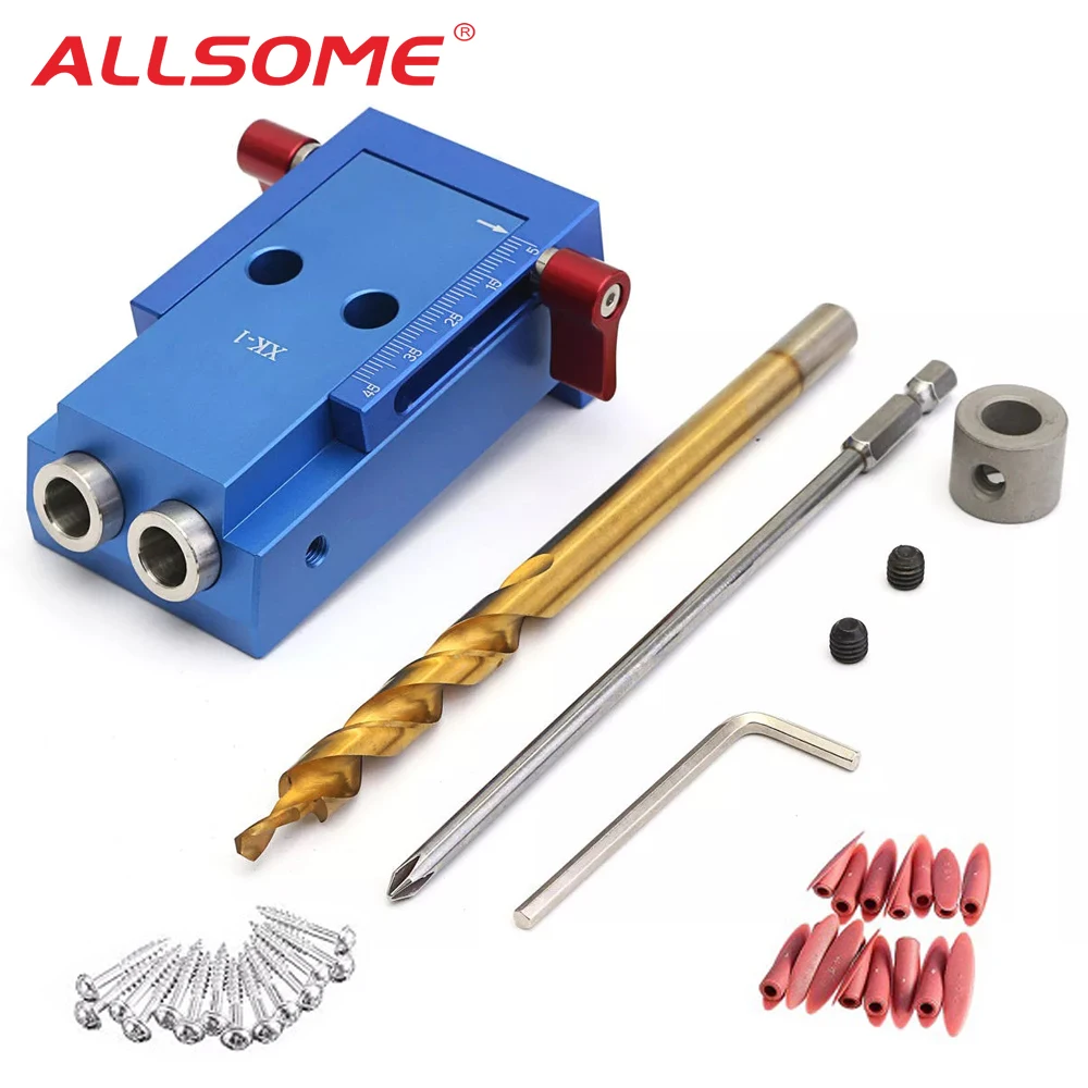 ALLSOME Woodworking Tool Pocket Hole Jig Woodwork Guide Repair Carpenter Kit System with 9.5MM Step Drill Bit HT984 ALLSOME Woodworking Tool Pocket Hole Jig Woodwork Guide Repair Carpenter Kit System with 9.5MM Step Drill Bit HT984