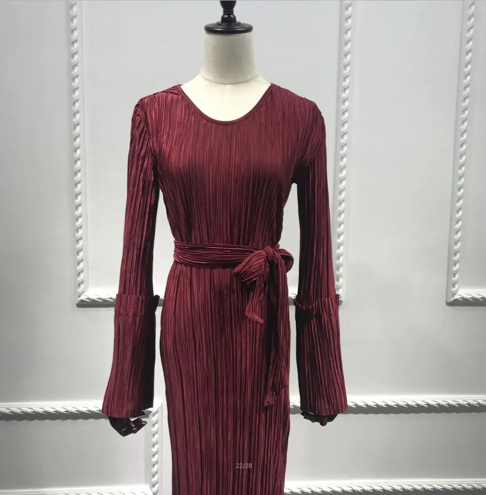 wine red Мусульманских взрослых Модные плиссированные мусульманская одежда Турецкий Дубай Динамик рукав Абаи мусульманская одежда арабское культовое Услуги wj1867 - Color: wine red