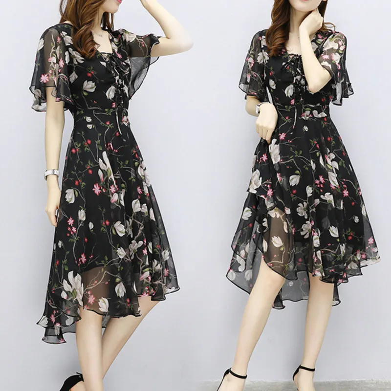 2019 летнее женское платье в Корейском стиле тонкое с принтом необычный