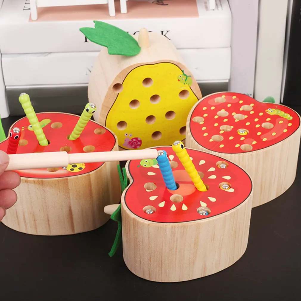 Детские деревянные игрушки 3D головоломка Раннее детство развивающие игрушки ловить червя игра цветная Когнитивная Магнитная игрушка