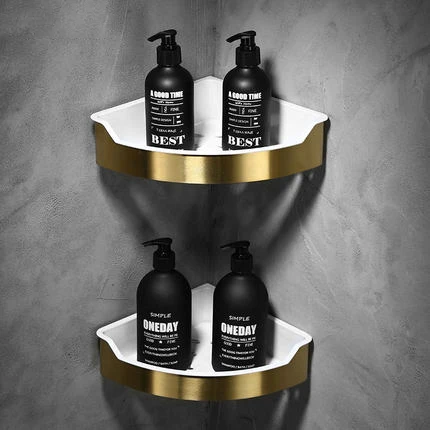 double corner shelf Senlesen Золотая кисть Набор аксессуаров для ванной комнаты Золотой латунный крюк стойки для полотенец Бар Полка держатель бумаги держатель для зубной щетки - Цвет: double corner shelf