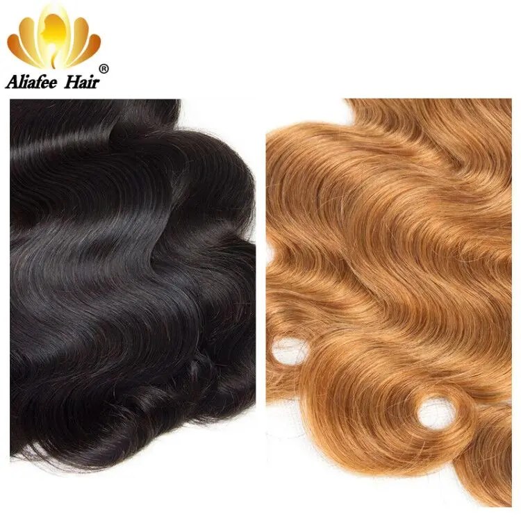 Aliafee Hair Malaysian Body Wave 3 Bundles Weave #T1B/27/Natural Color 8"-30" 100% Human Hair Non-Remy Body Wave Extension
