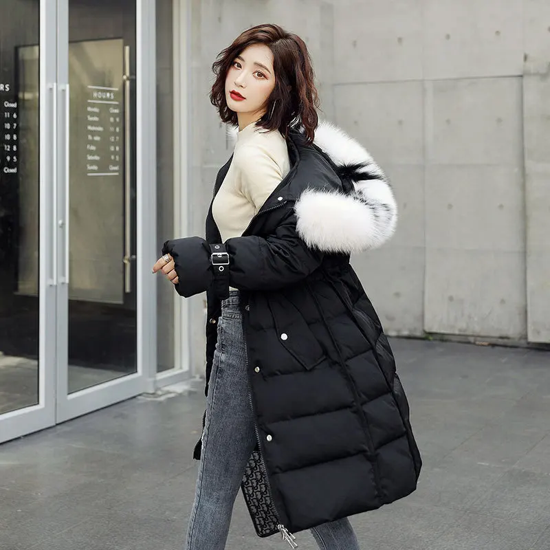 Autumn And Winter New Style WOMEN'S Dress Fashion Loose Really Raccoon Dog Large Fur Collar Mid-length over-the-Knee down J