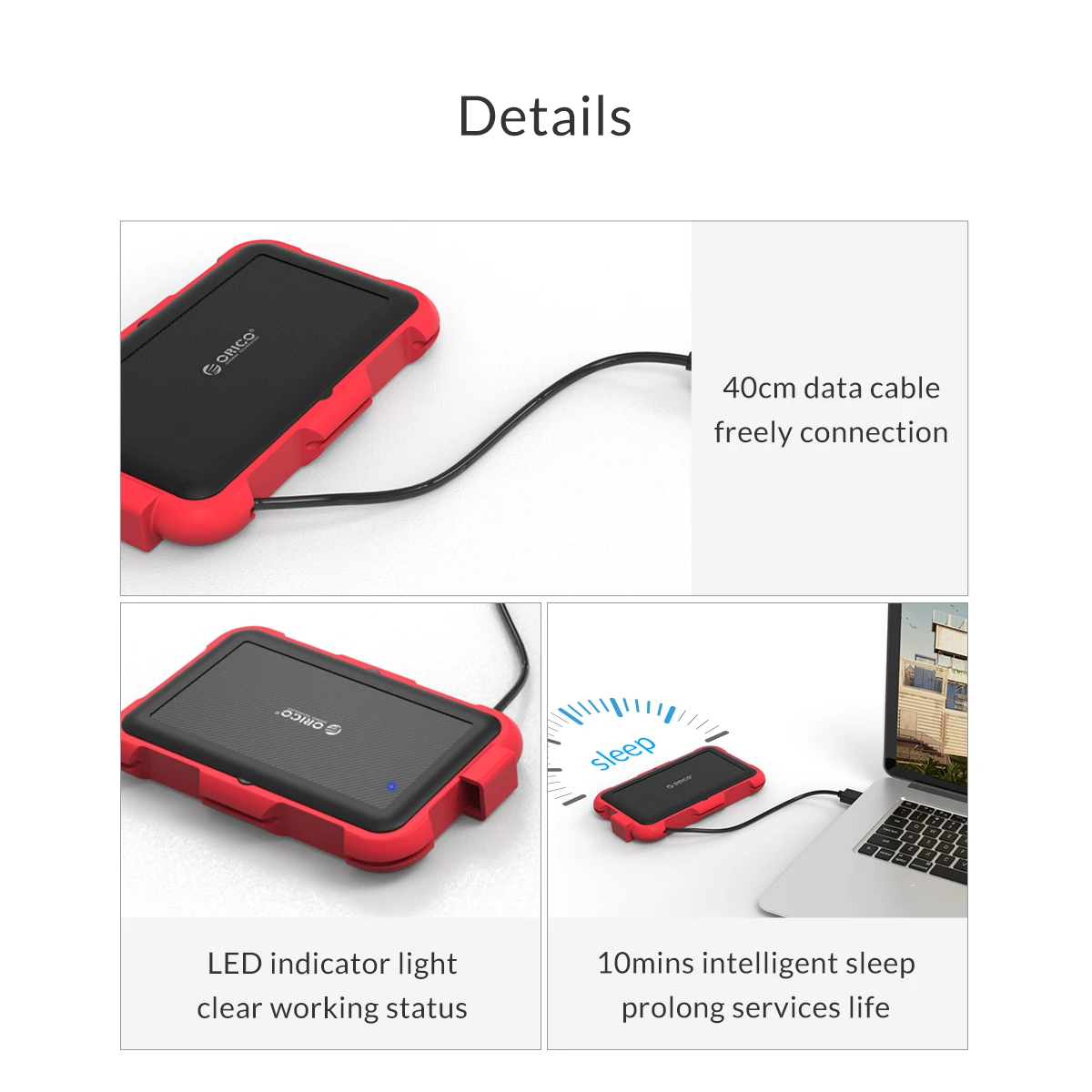 ORICO 2.5 inch HDD Enclosure Outdoor Waterproof Shockproof Dustproof Hard Disk Box SATA3.0 to USB HDD Case with Portable Hook