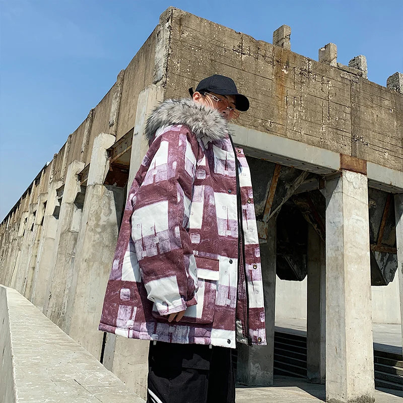 russet Cotton Winter Jacket Men Thick Warm Hip Hop Winderbreak Man Loose Outwear Streetwear Hooded Winter Parka Jackets Male Plaid Coat - Цвет: russet